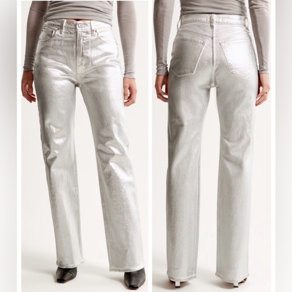 Abercrombie & Fitch The 90s Straight Ultra High Rise Pant Silver Metallic - Picture 5 of 12